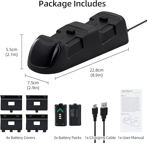 Miniatura 7 de Mcbazel Estación de carga de controlador con 2 paquetes de baterías recargables de 1200 mAh para Xbox Series XS, Xbox Elite 12, Xbox One XS, Xbox