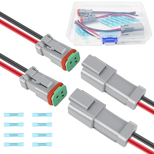 Miniatura 20 de 2 Kit Deutsch DT 4 Pin Gris Macho Hembra Arnés de Cableado Deutsch Pigtail de 4 Vías Conector Eléctrico Automotriz Impermeable 16 AWG con Tubo Gris