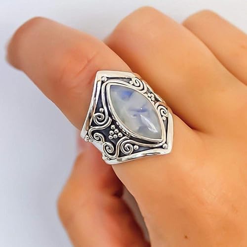 Miniatura 3 de WDIYIEETN Anillo de plata vintage de plata de ley 925 con piedra de luna natural para mujer, elegante anillo de boda con piedras preciosas tamaño