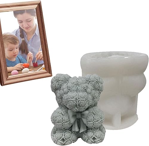 Miniatura 4 de Molde de silicona de oso de flores 3D, molde de vela de silicona, moldes de resina de oso de flores de corazón para hacer velas, molde de jabón de