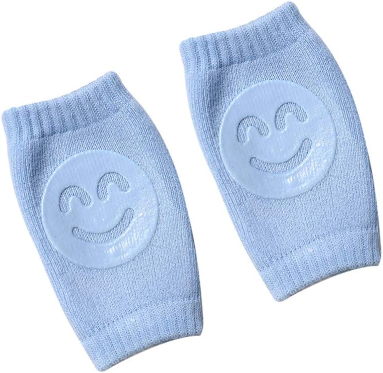 Chengcheng 赤ちゃん 膝当て 夏 二ーパッド 膝サポーター スマイリーパターン クロール用 怪我防止 レッグウォーマー 擦りむき防止 膝保護 可愛い 滑り止め 柔らかい ブルー