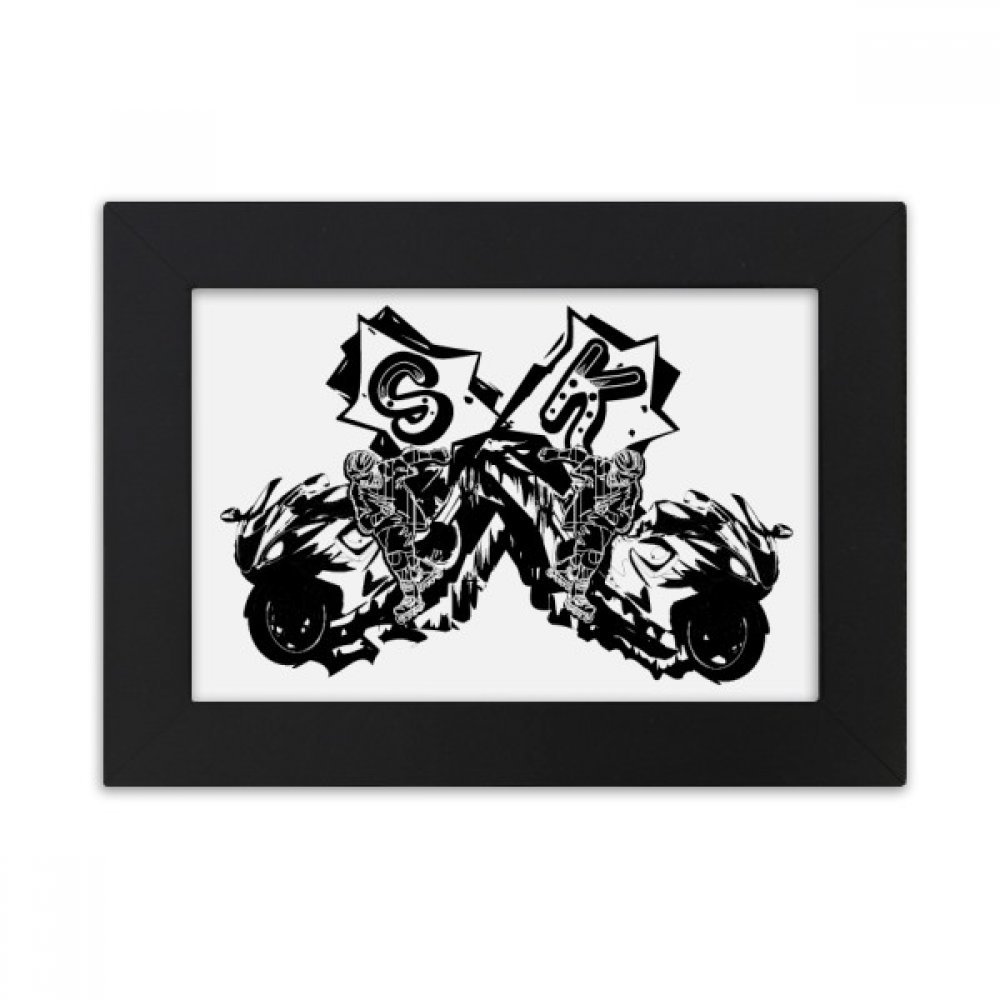 Cadre photo noir motocycliste de moto en bois pour bureau décoratif 10x15cm