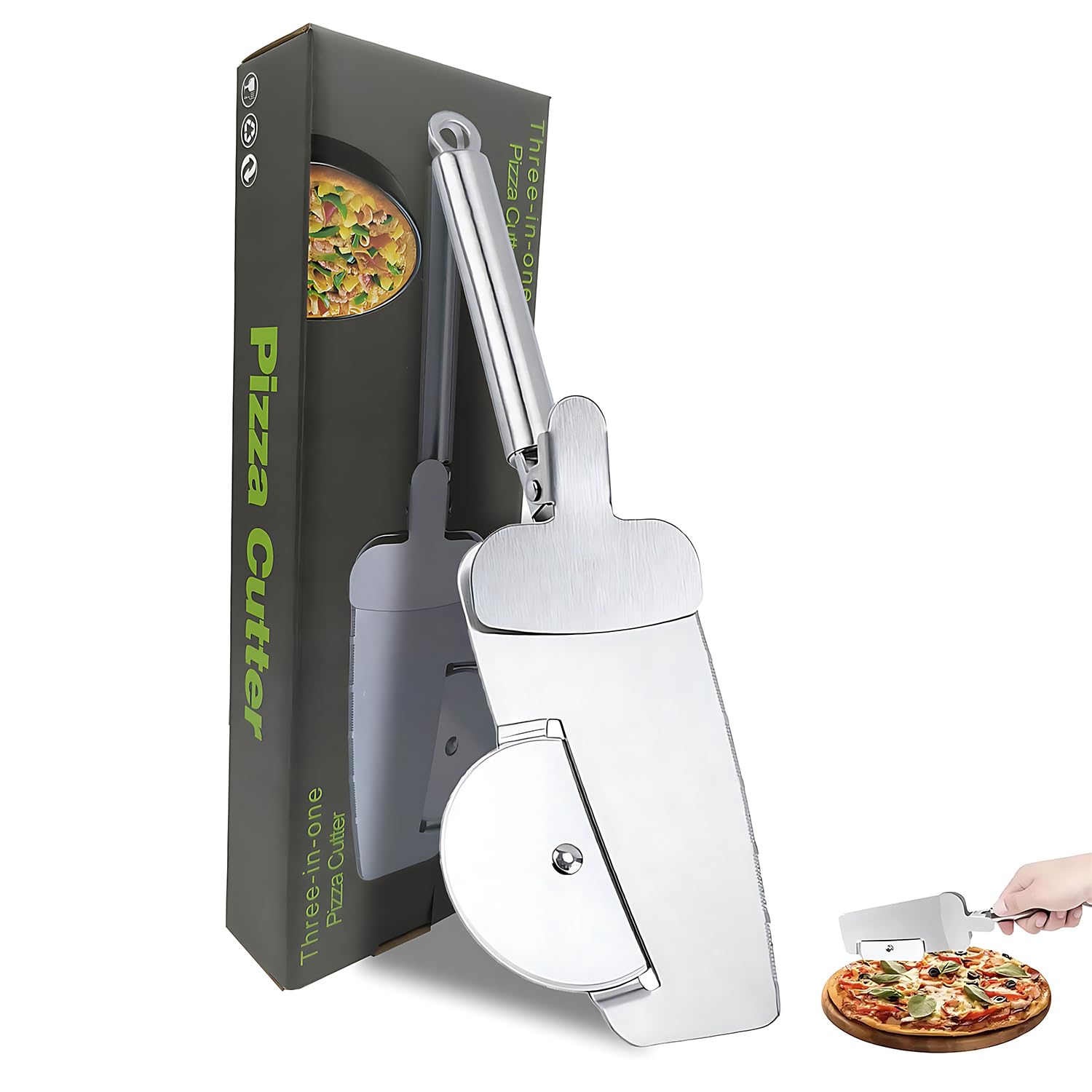 Professional Stainless Steel Pizza Cutter, Multifunction Pizza Cutter, Pizza Peel, Has Hanging Ring for Dishwasher Washing