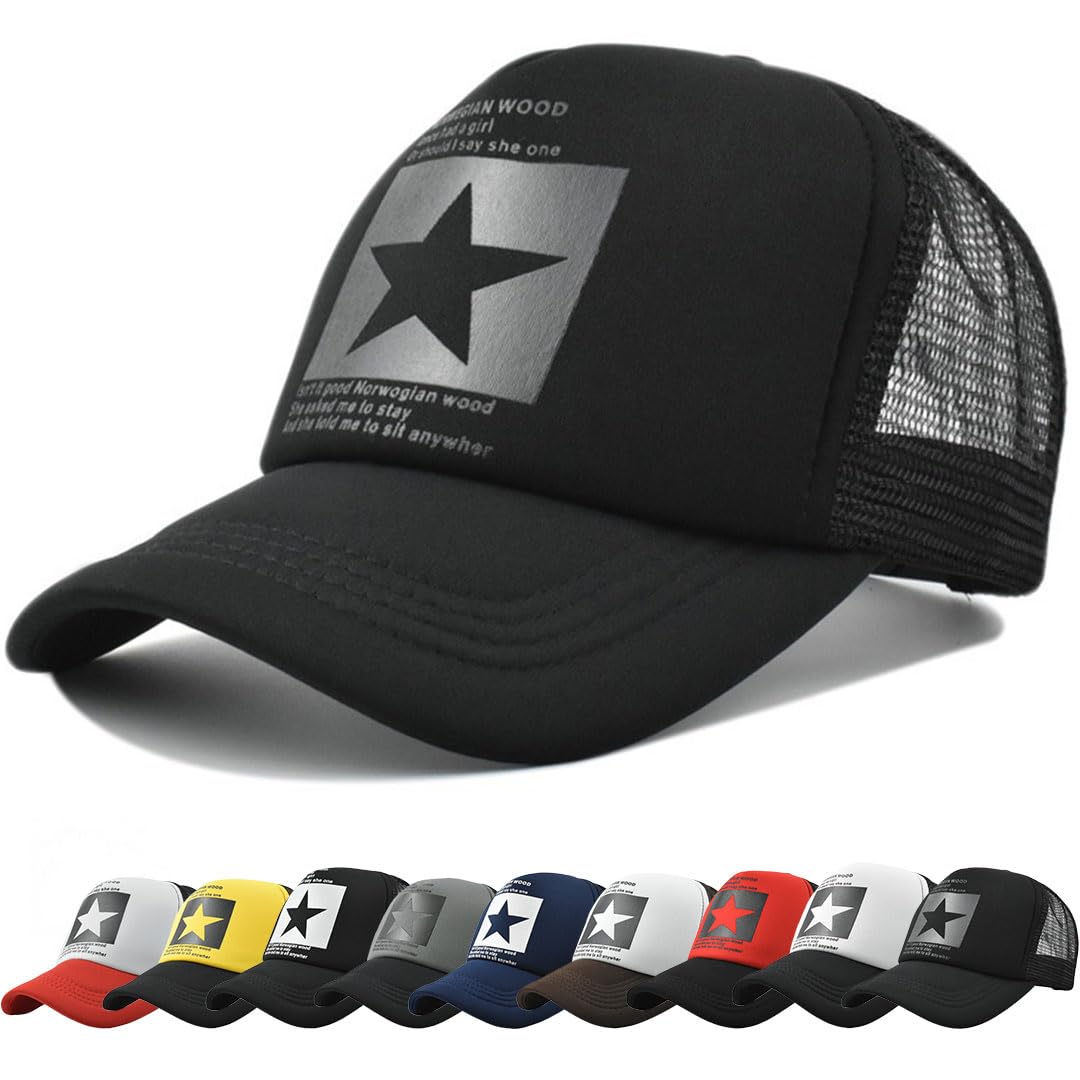 Gorras de Hombre Beisbol Pentagrama de Malla Respirable Gorra el Sol Moda Bordado Gorra Running Cierre de Hebilla Malla Ajustable Sombrero Verano Gorra Beisbol