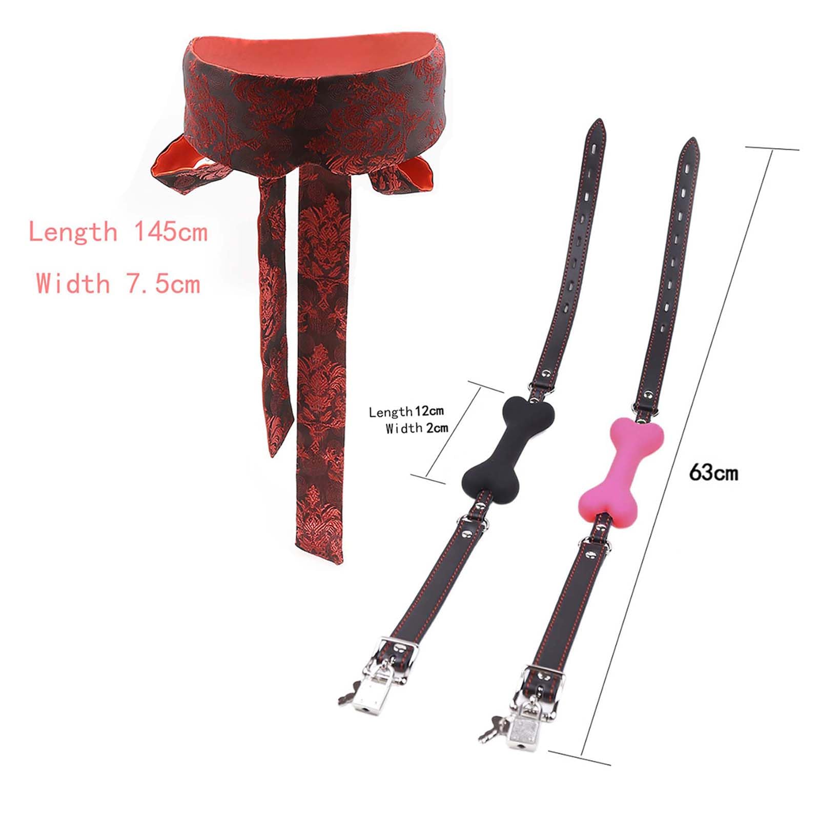 Bavaglio in silicone a forma di osso e cinturino per la copertura degli occhi, set di addestramento per animali domestici simulato per gioco sessuale in camera da letto - B04IT