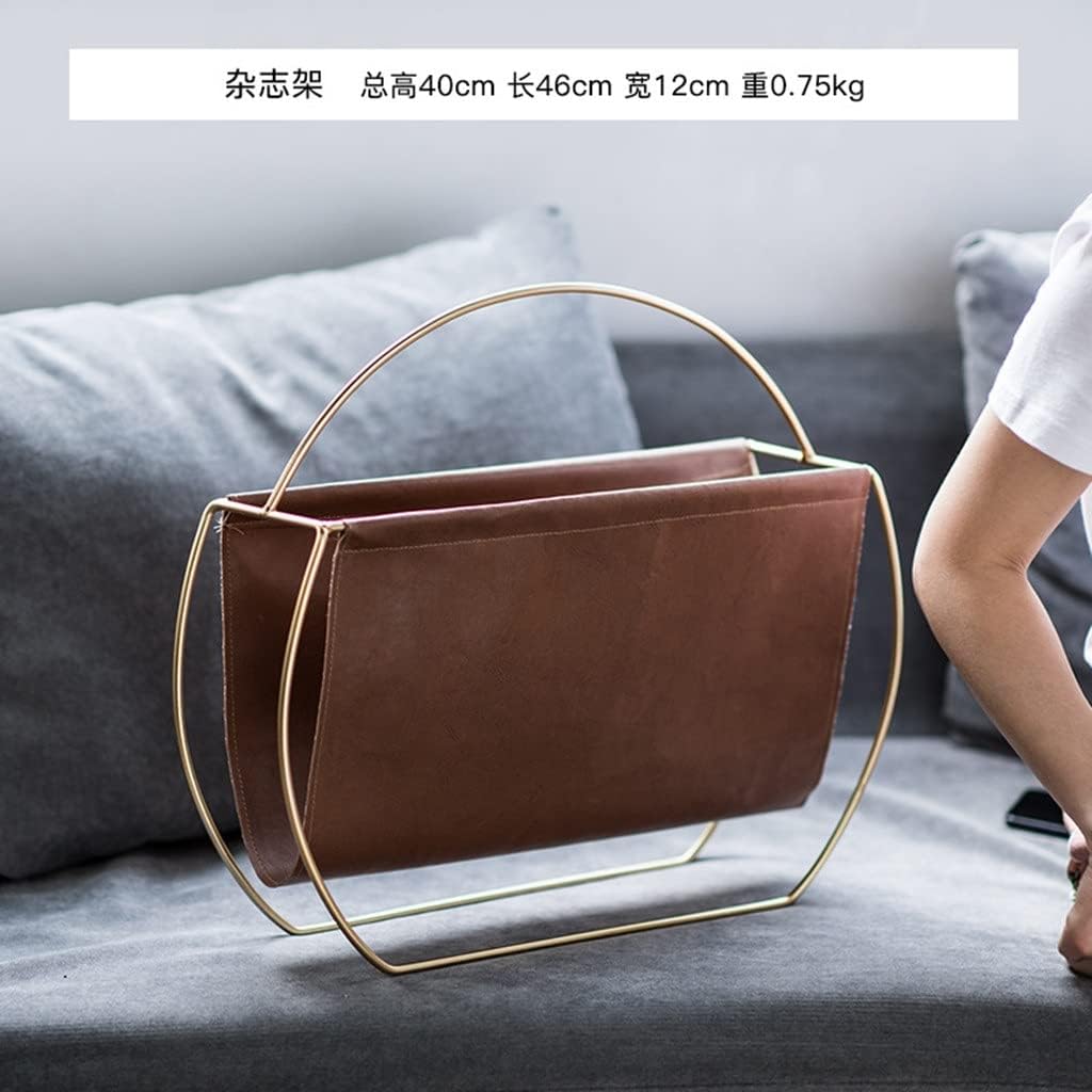 Creative Metal Leather Magazine Rack Iron Home Decoration Book and Newspaper Simple Storage (Color : As Shown Size : One Size)