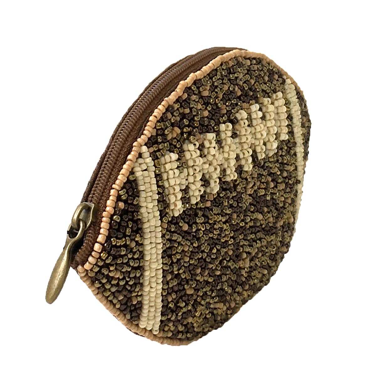 Touchdown! Football Essential Pouch Beaded Zip Card Case Coin Purse, Brown