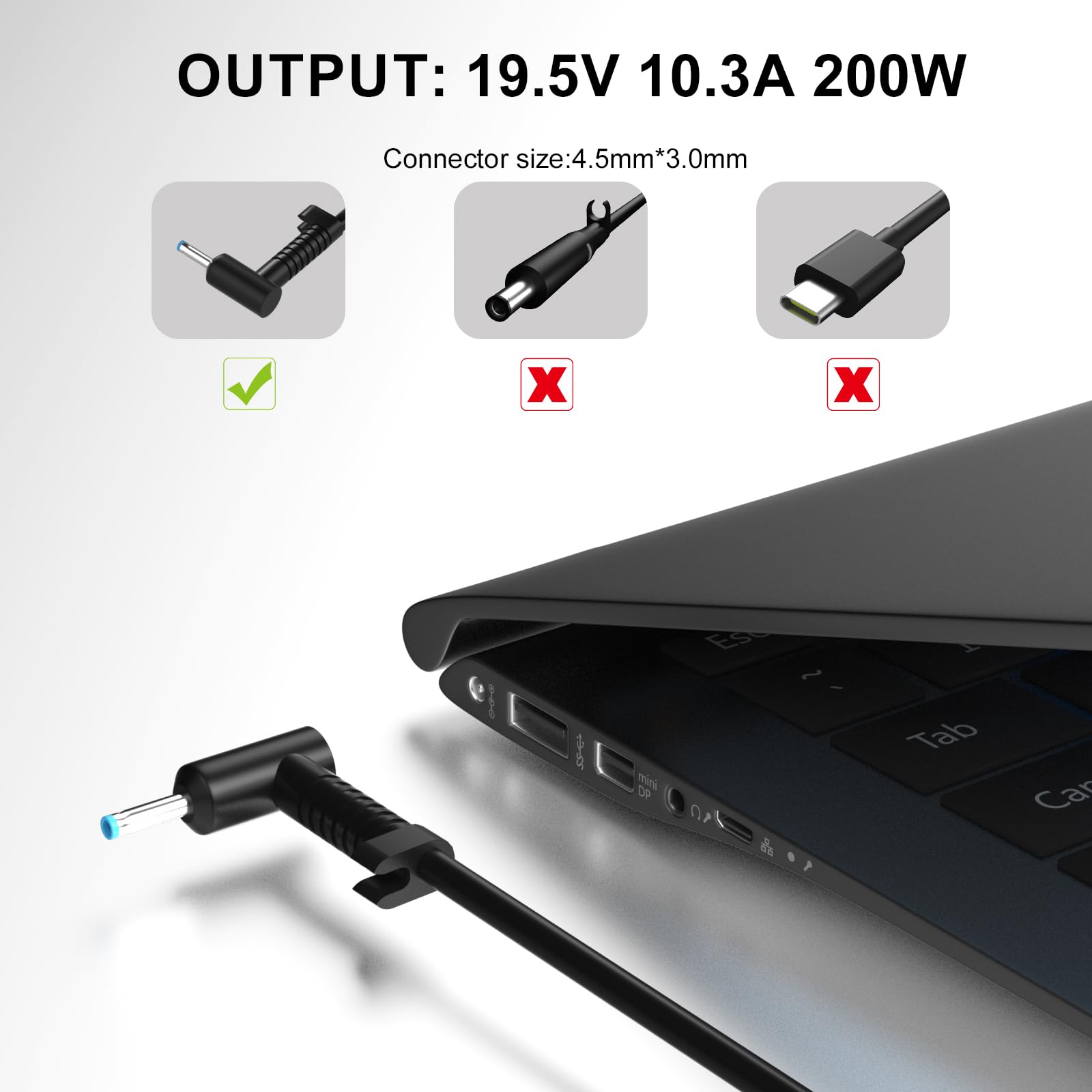200W Ładowarka Kompatybilny z HP Omen Gaming 15 17 Victus Gaming 15 16 Pavilion 15 17 ZBook 17 G5 serii Fury 16 G11 17 G7 G8 Create Studio Envy 15 2020 TPN-DA10 L00818-850 L00895-003 zasilacz adapter
