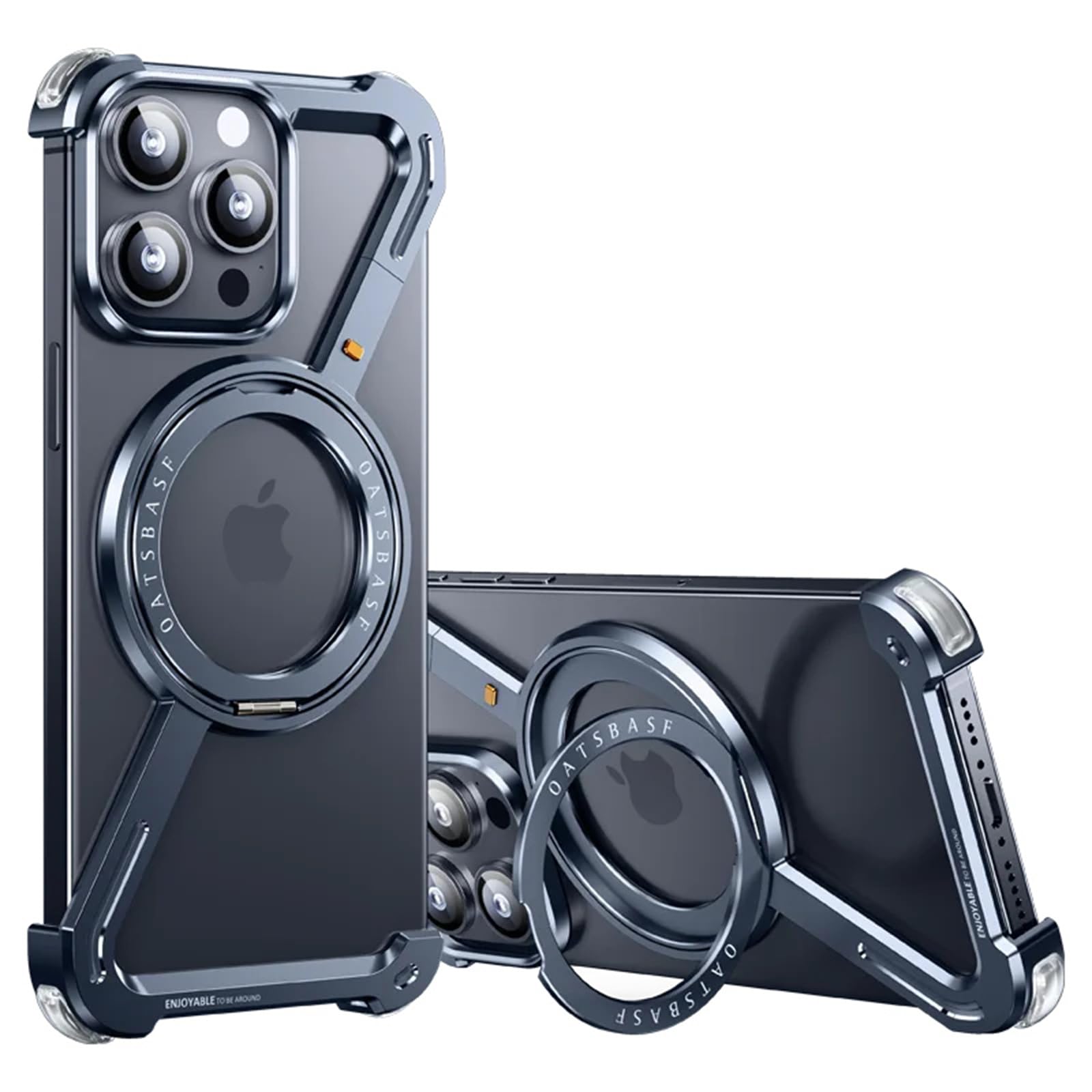 Bezramkowe etui do iPhone 15 Pro Max/15 Pro/15 Plus/15, [kompatybilne z MagSafe] Obrót o 360° podpórka aluminiowa metalowa ramka mniej design minimalistyczne smukłe lekkie etui, niebieskie, 15