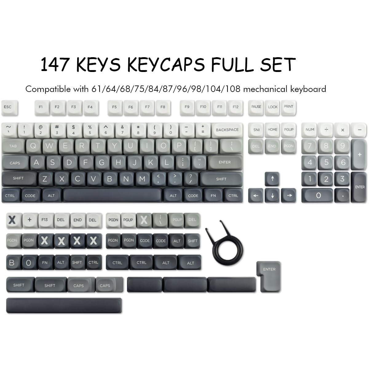 Copritasti in PBT 146 tasti Double Shot Profilo MOA Keycaps Bianco-Grigio Gradiente Sublimazione Keycap Tappi chiave personalizzati per switch Cherry MX Layout Tastiere meccaniche layout ANSI
