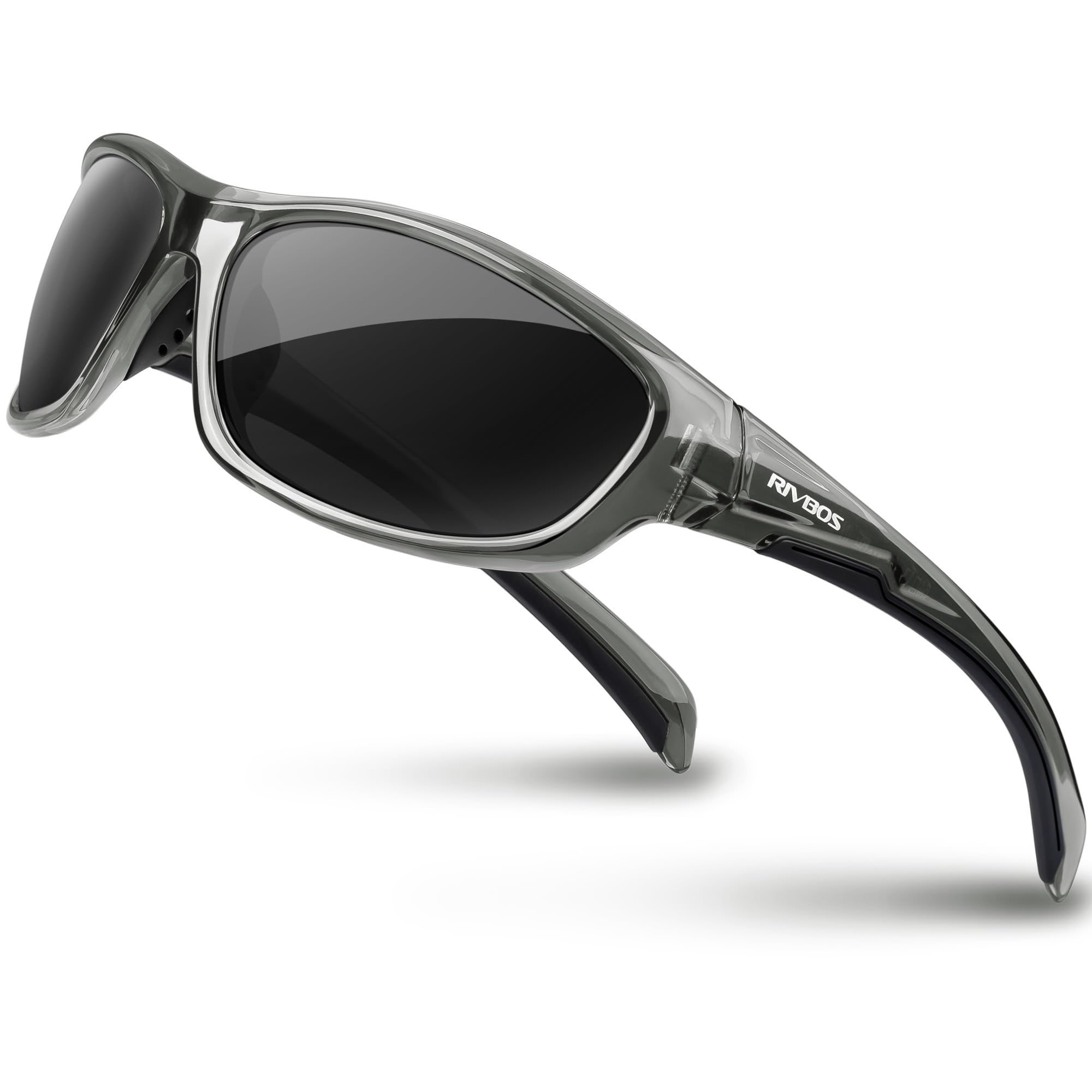 RIVBOS Polarized Sports Sunglasses Driving shades For Men TR90 Unbreakable Frame RB832, Transparent Blackgrey
