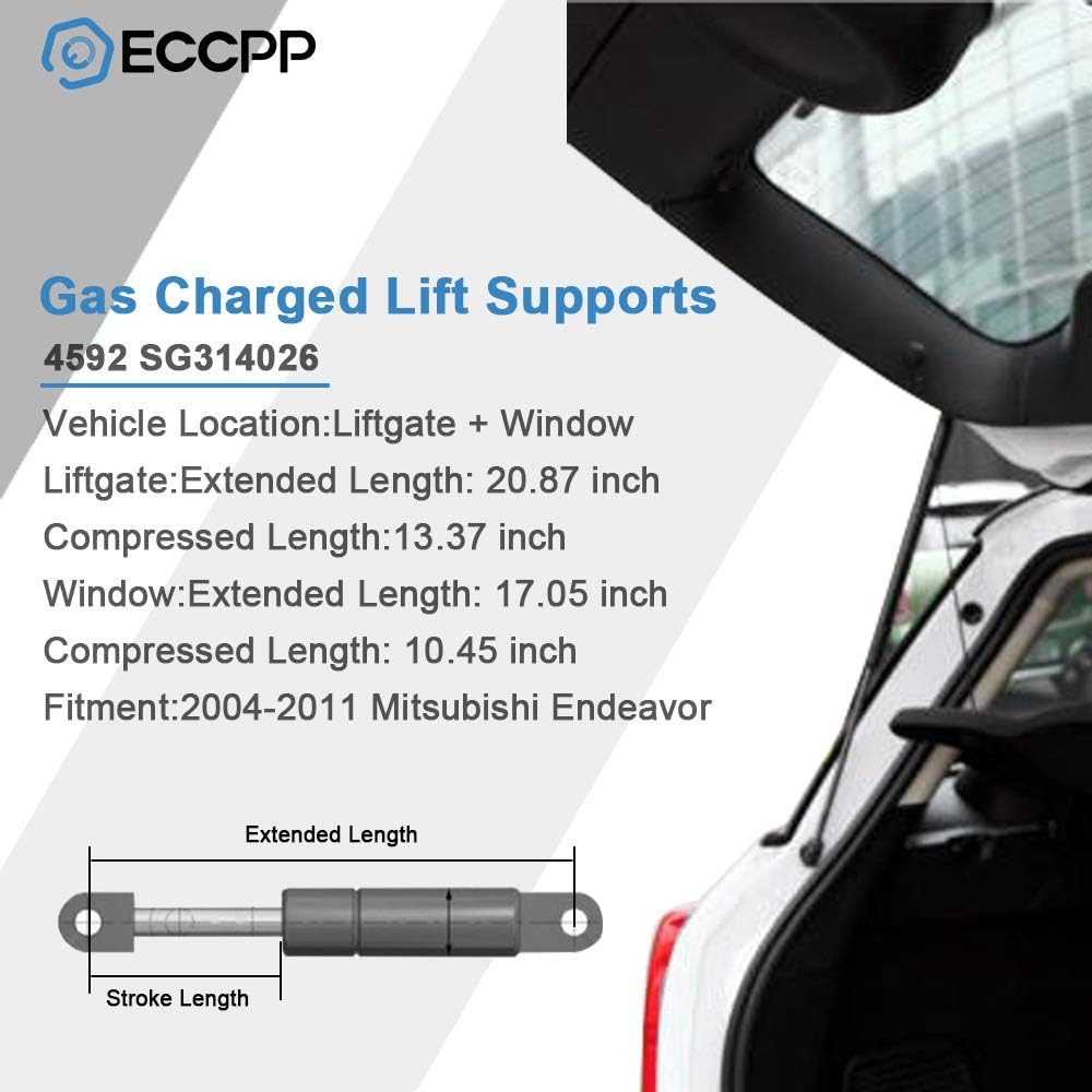 ECCPP Lift Support Liftgate+Window Glass Replacement Struts Gas Springs Fit for Mitsubishi Endeavor 3.8L 2004-2011 Set of 4