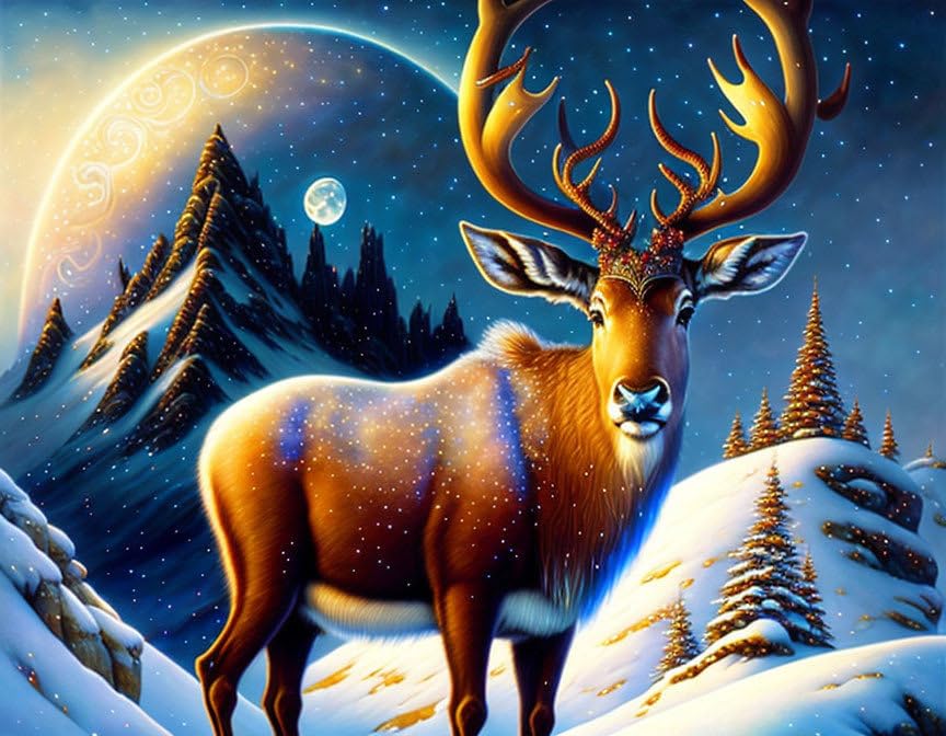 Poster sur toile renne montagne SERENDIPITP sans cadre 58x90 cm pour décoration murale moderne