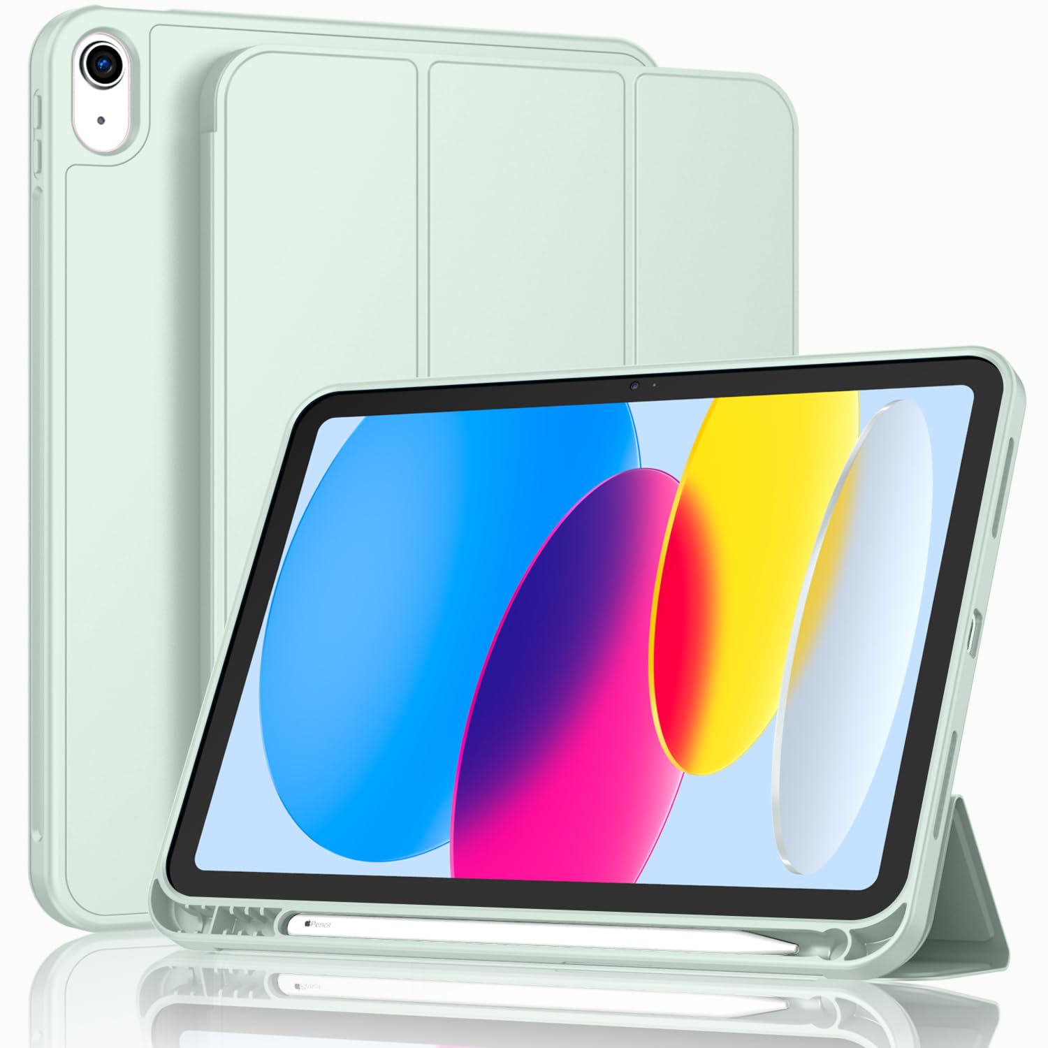 ToaPoia Case for iPad (A16) 11 Inch 2025/iPad 10th Generation 10.9 Inch 2022, Slim Trifold Stand Protective Cover with Pencil Holder and Soft TPU Back,Support Auto Sleep/Wake (Light Green)