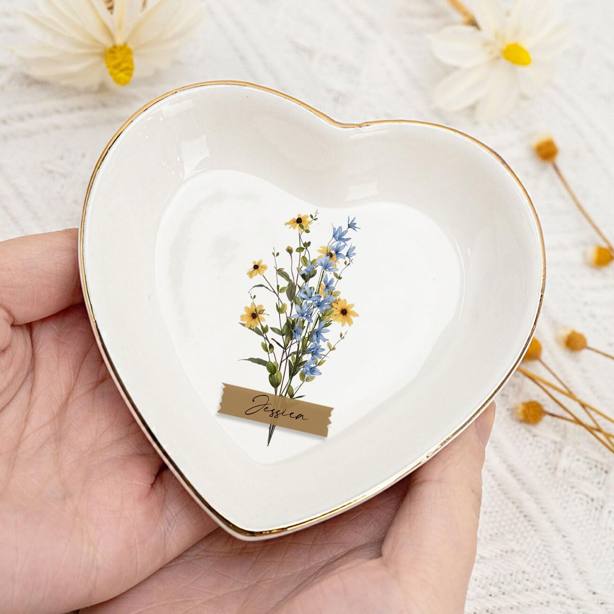 WODMIS Ceramic Jewelry Tray - 4x4" Trinket Dish, Gift For Sister, Best Friend, Mother's Day