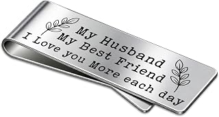 Romantic Money Clip Gift for Husband Engraved Stainless Steel Slim Wallet | Romantic love gift for husband from wife. Engraved stainless steel slim money clip. Unique present for anniversary birthday.