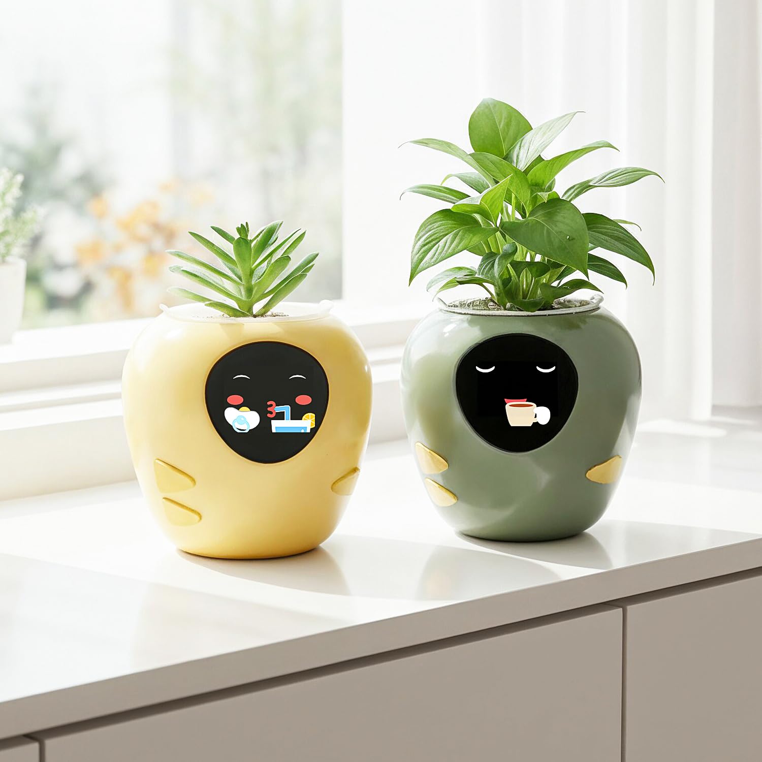Plantbot Robot de Macetas Inteligente Mejorado Grande con Inteligencia Artificial, Pantalla de Tiempo y Temperatura, y Numerosas Animaciones Expresivas, para Decoración Interior, Regalos (Verde)