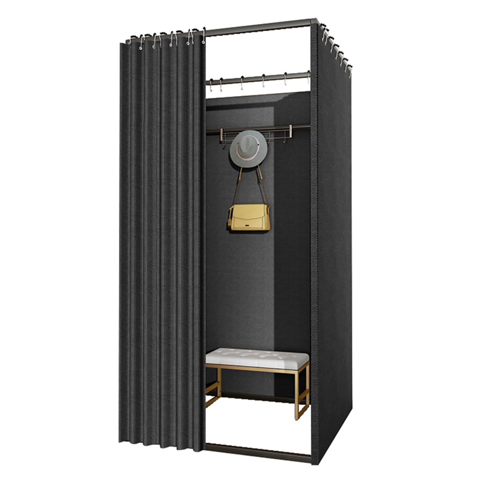 Clothing Store Fitting Room, Changing Room Privacy Screen Partition with 90% Blackout Curtain and Hook, Suitable for Shopping Mall, Swimming Pool, Gym (Black, 100x200cm)