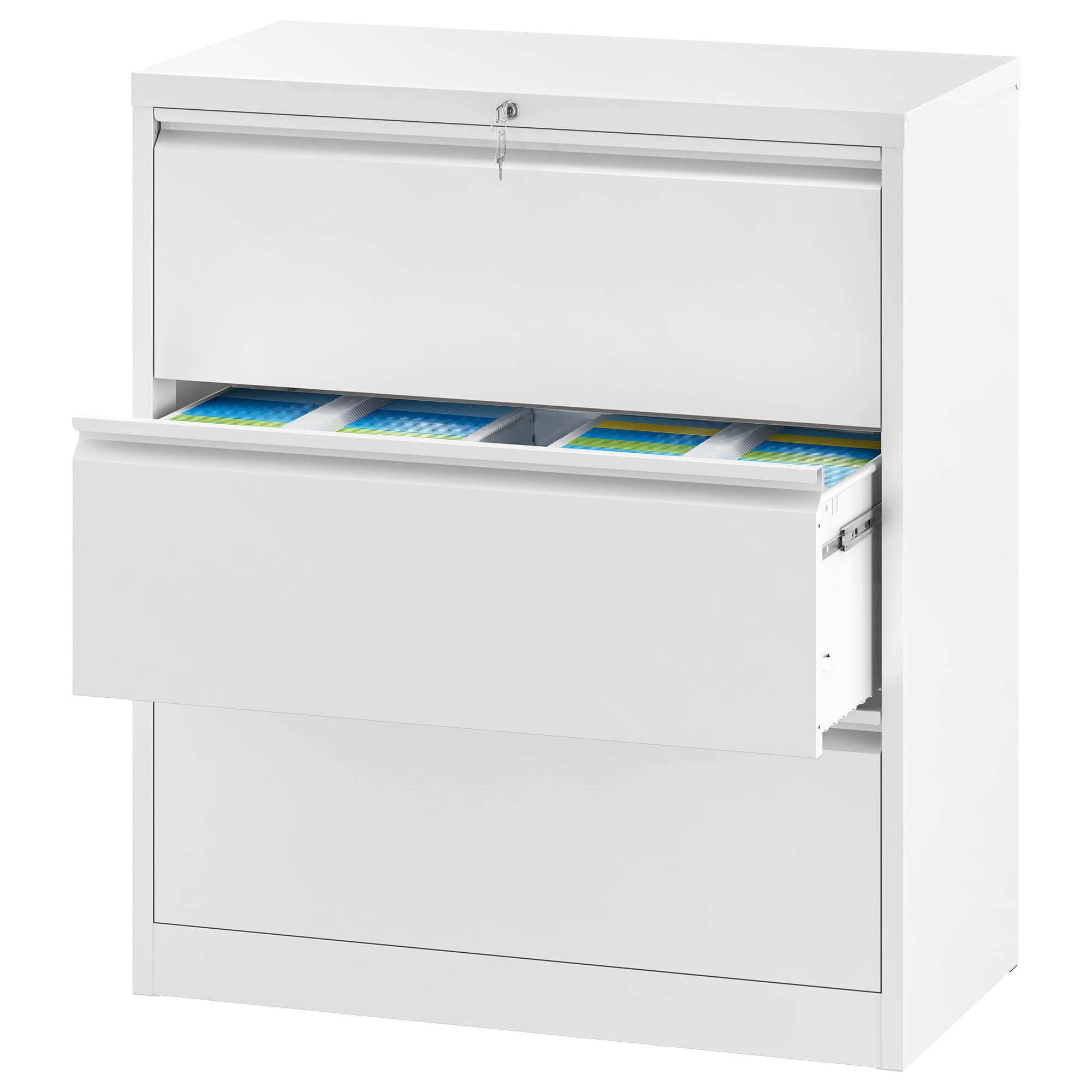 YITAHOME 3 Schubladen Aktenschränke mit Schloss, Metall-Edelstahl-Schrank für A4-Formate, Büro-Organisationsschrank, weiß, 103x90x46cm