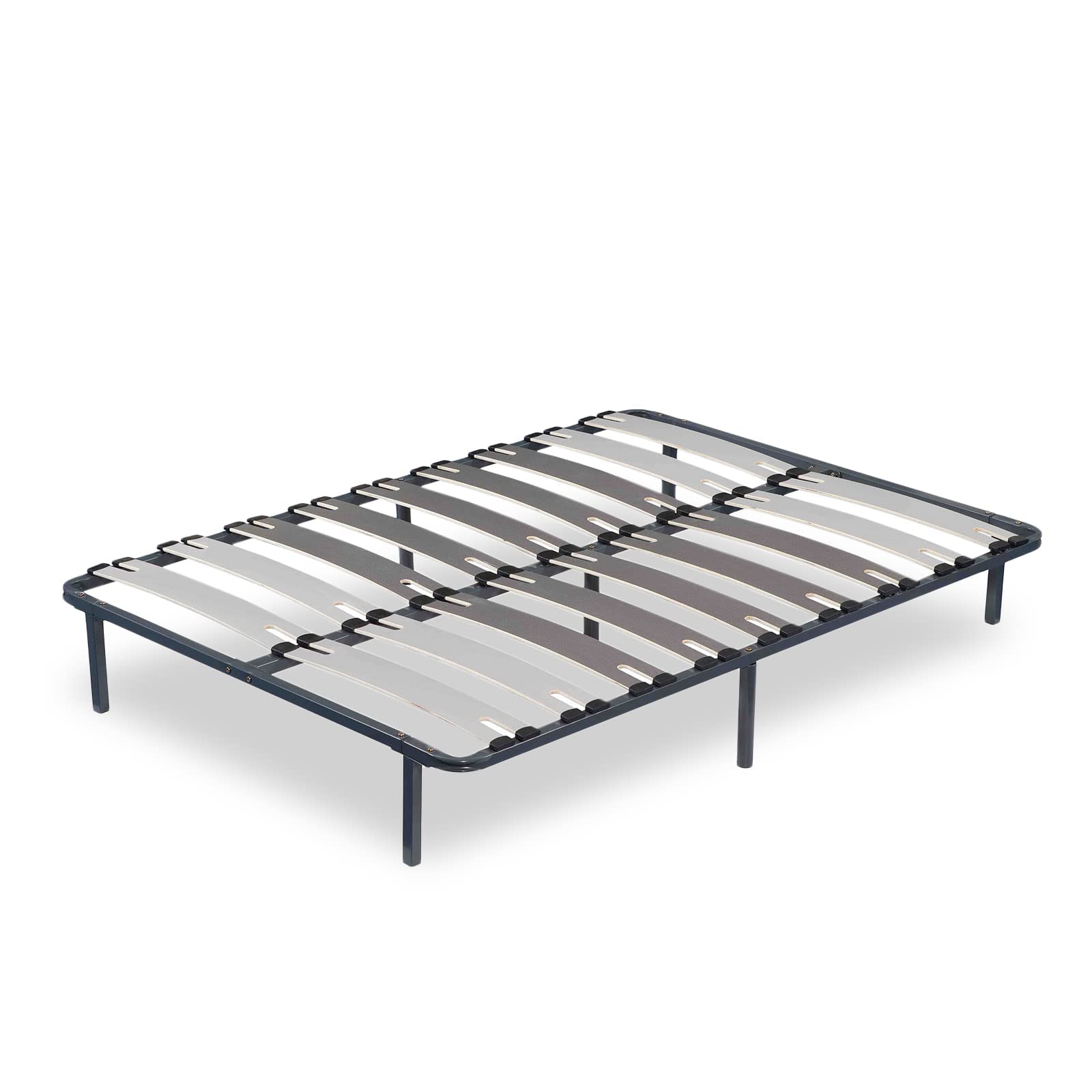 SAMPUR - Sommier Morpholattes | 140 x 190cm | 7 Pieds Inclus | Gris | 25 cm de Hauteur | Cadre métal laqué epoxy | Lattes Extra Larges | 5 Zones de Soutien
