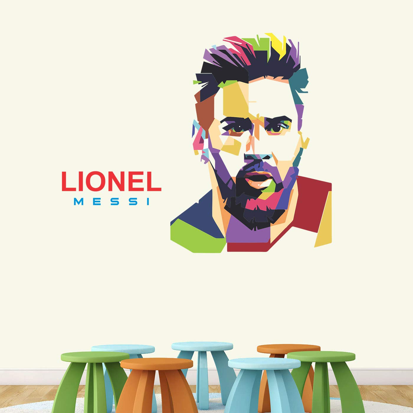 StickMe 'Lionel Messi - Football - Sports - Inspiration - Colorful - Warp - Art - Creative Wall Sticker ' -SM587 (Multi Colour, Vinyl - 60cm X 60 cm)