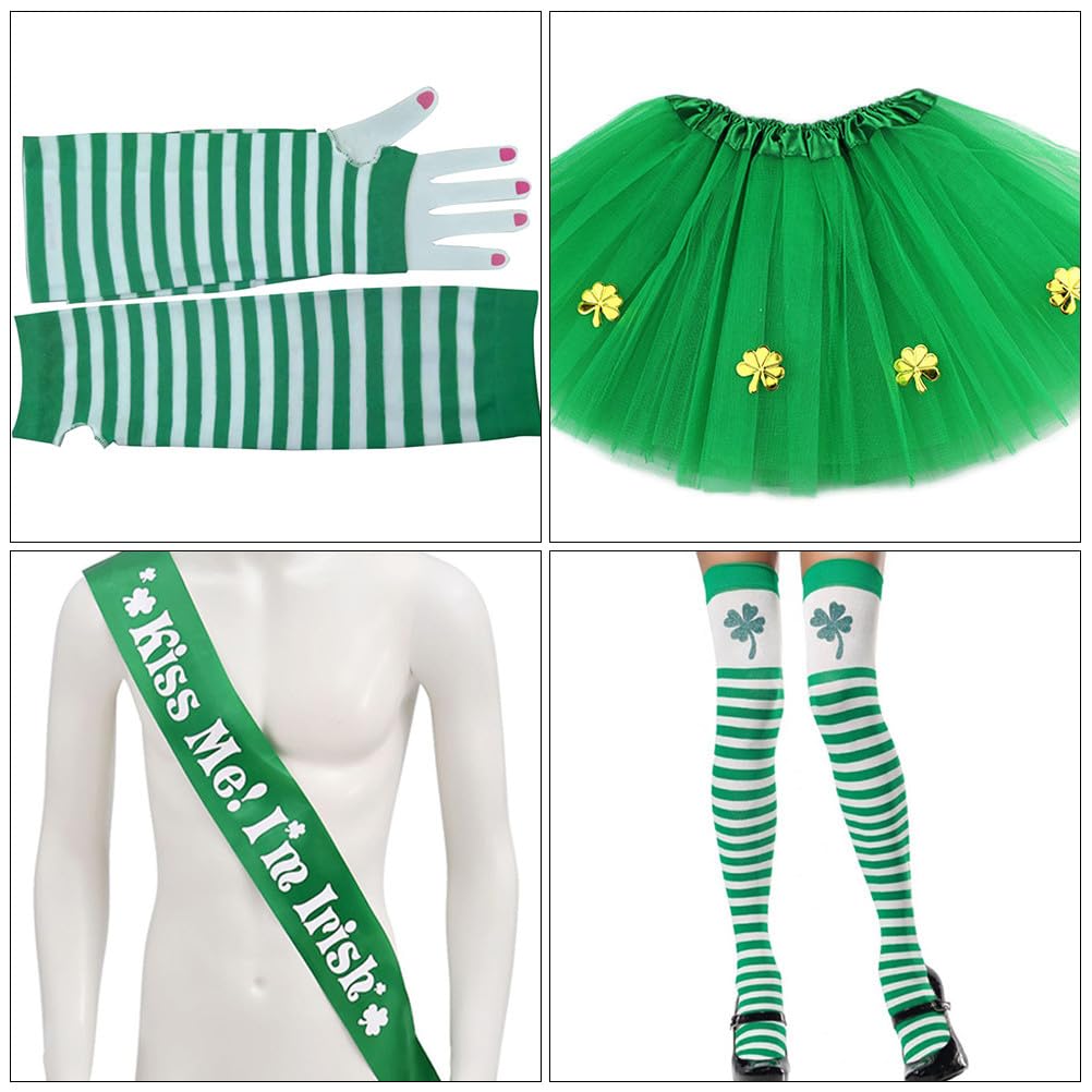 UKCOCO 6Pcs St Patricks Day Shamrock Clover Costume Tutu Skirts: St. Patrick's Day Costume Accessories Set for Kids Girls for Irish Parade Party Supplies - Image 4