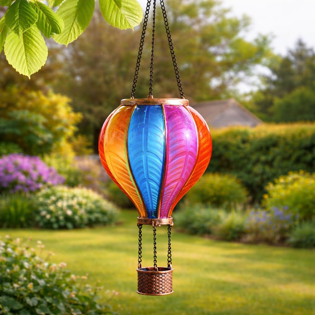 Festive Lights 44 cm, palloncino ad aria calda, lampada solare per esterni, mongolfiera, effetto vetro, lanterna a energia solare, lampada da giardino colorata per esterni