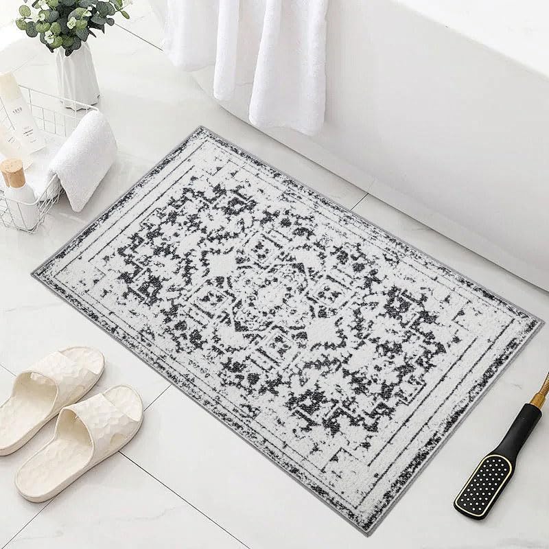 MATKIK Vintage Runner Rug Non Slip for Hallway Bathroom Kitchen 2x3 ft, Ultra Soft Boho Carpet Runner with Low Pile Design Machine Washable Runner
