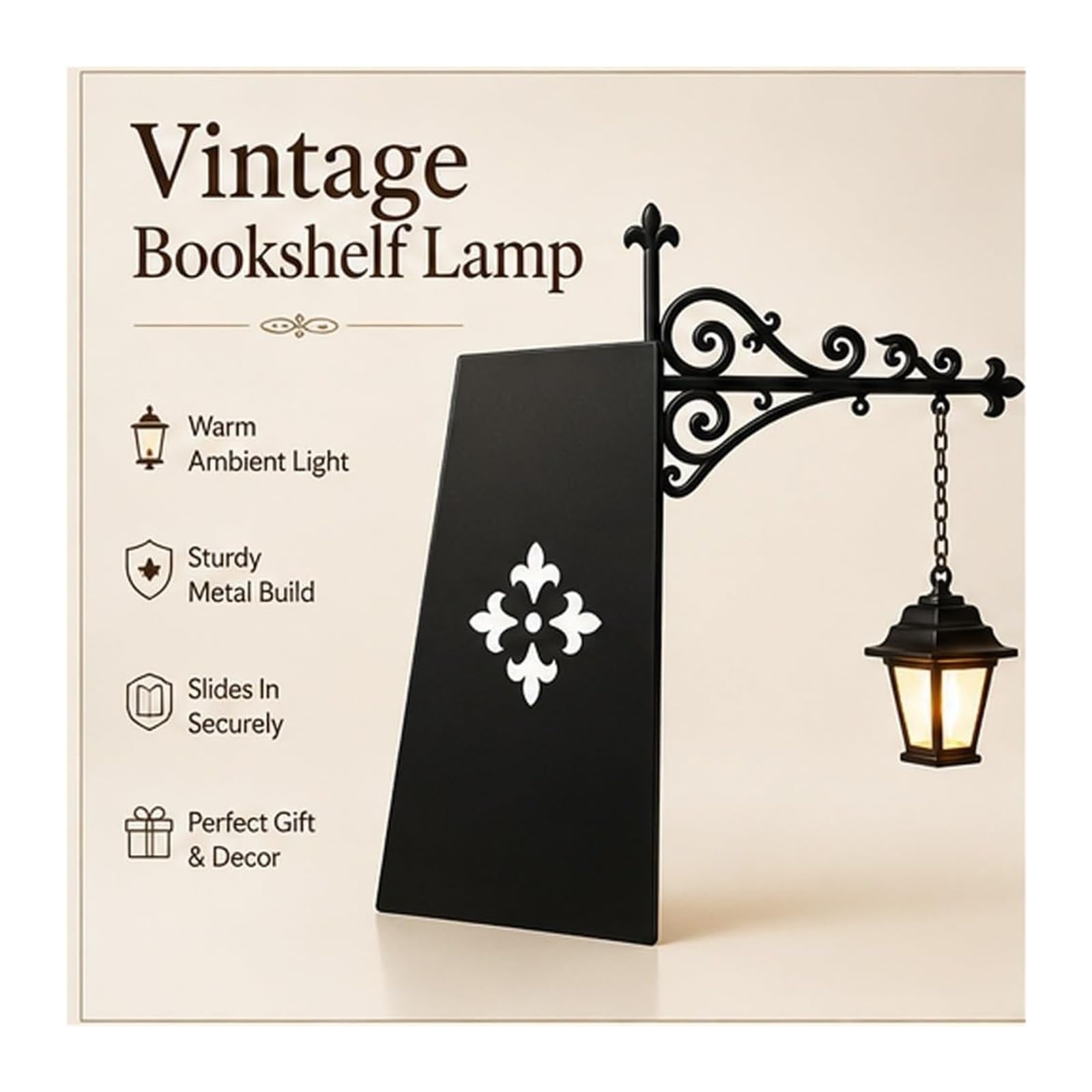 Lanterna da biblioteca Lampada da scaffale a LED in legno vintage, calda lampada da mini angolo di lettura, regalo for gli amanti dei libri(3Pcs)