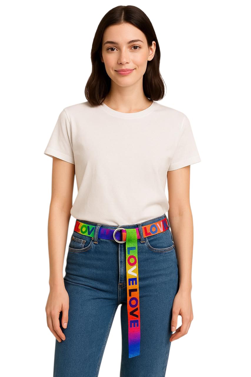 Rainbow Love Print Canvas Belt for Women, Multicolour, Pack of 1-image-10
