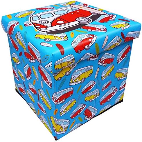 アメリカン スツールボックス ワーゲンバス サーフボード 車イラスト柄 折りたたみ収納ケース ストレージボックス 収納イス ミニチェア 道具箱 収納ボックス レトロワゴン 整理 おしゃれ インテリア アメリカン雑貨 Faz Co Zm