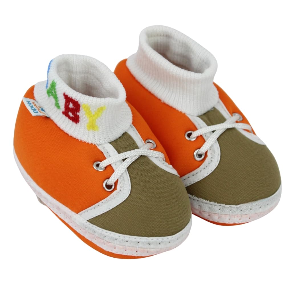 6 To 12 Months Baby Boys & Girls Newborn Cross Lace Soft Cotton Baby Slip On Orange & Green Booties-BT5286-image-28