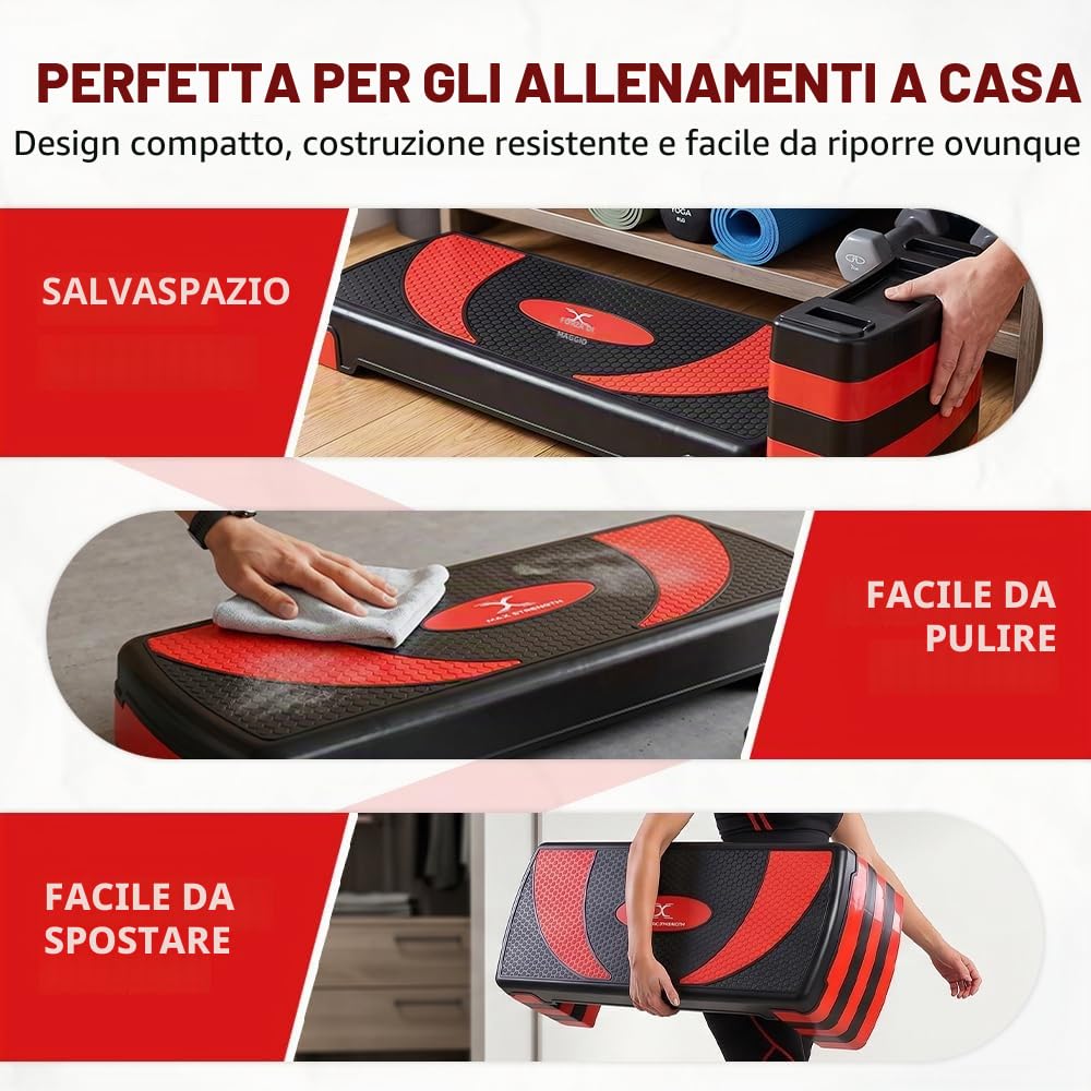 Passo-passo aerobico con 5 livelli di passo regolabili (10/15/20/25/30 cm) Pesi, yoga, allenamento di esercizio, passo, antiscivolo, per la casa/palestra fitness, monitoraggio