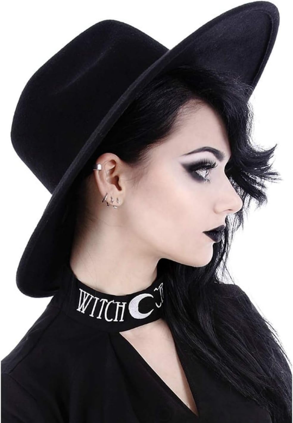 Restyle ClothingGothic Nugoth Witchy Stiff Women's Fashion Accessory Black Wool Wide Brim Goth Witch Hat