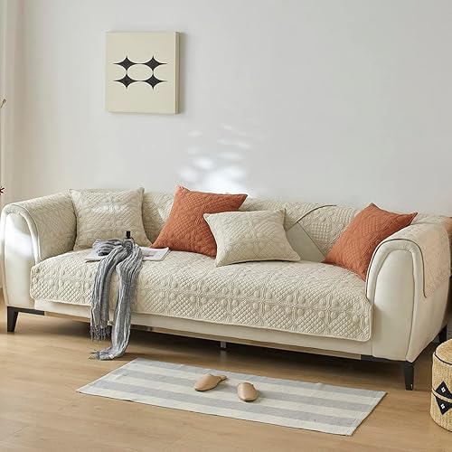 vctops Funda para sofá con bordado geométrico vintage, de algodón, acolchada, color sólido, antideslizante, súper suave, protector de muebles