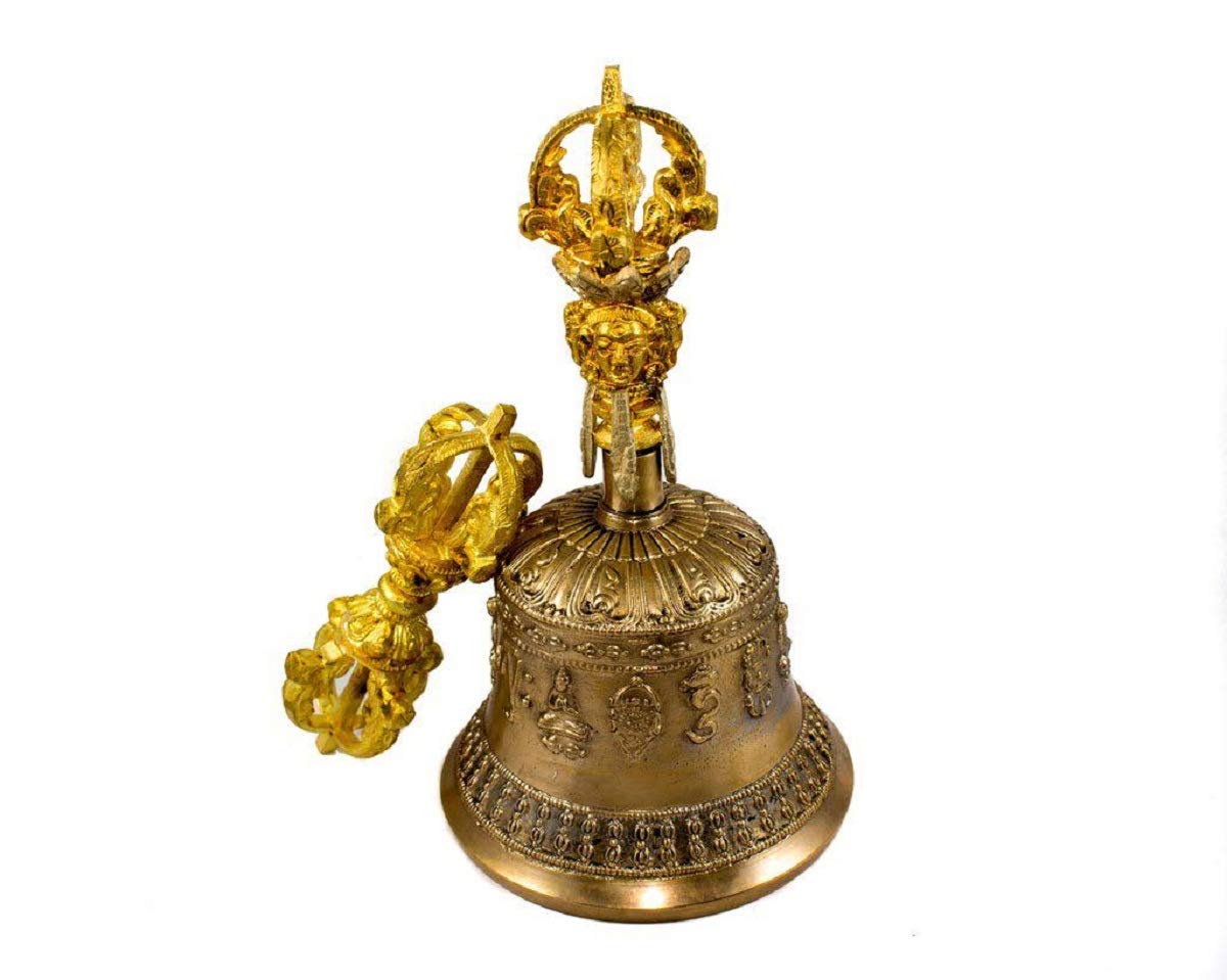 Tybetański buddyjski dzwonek do medytacji i zestaw Dorje - Dharma obiekty dzwonek oświecenia z Nepalu 18 cm