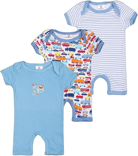 POOJA BABY Cotton Baby Bodysuit Short Sleeve Half Romper Knee Lantgh Pack of 3 Soft &amp; Comfortable for Kids Pack of 3