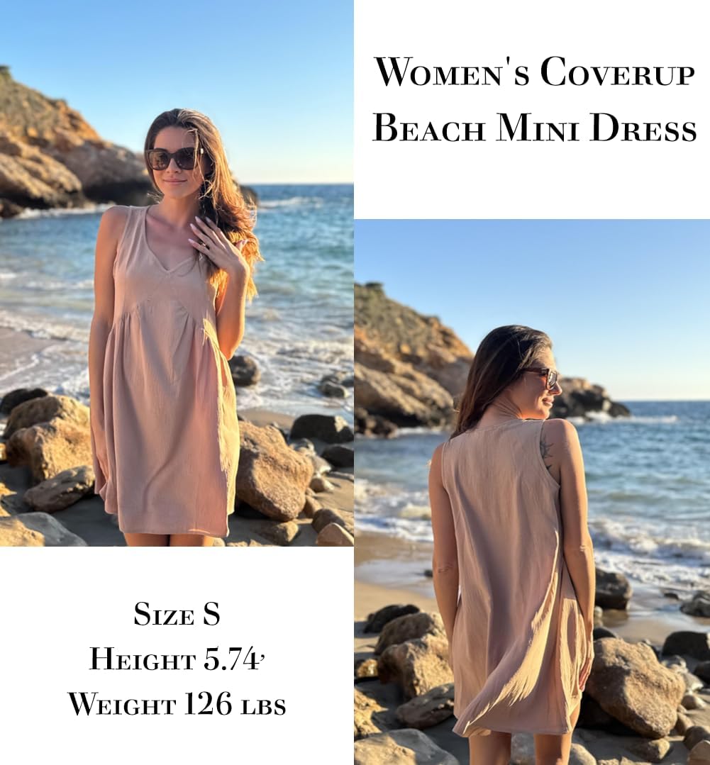 AI'MAGE Women's Swimsuit Coverup Sleeveless Beachwear Summer Casual Bathing Suit V Neck Bikini Coverups Mini Dress S-XXL - Image 5