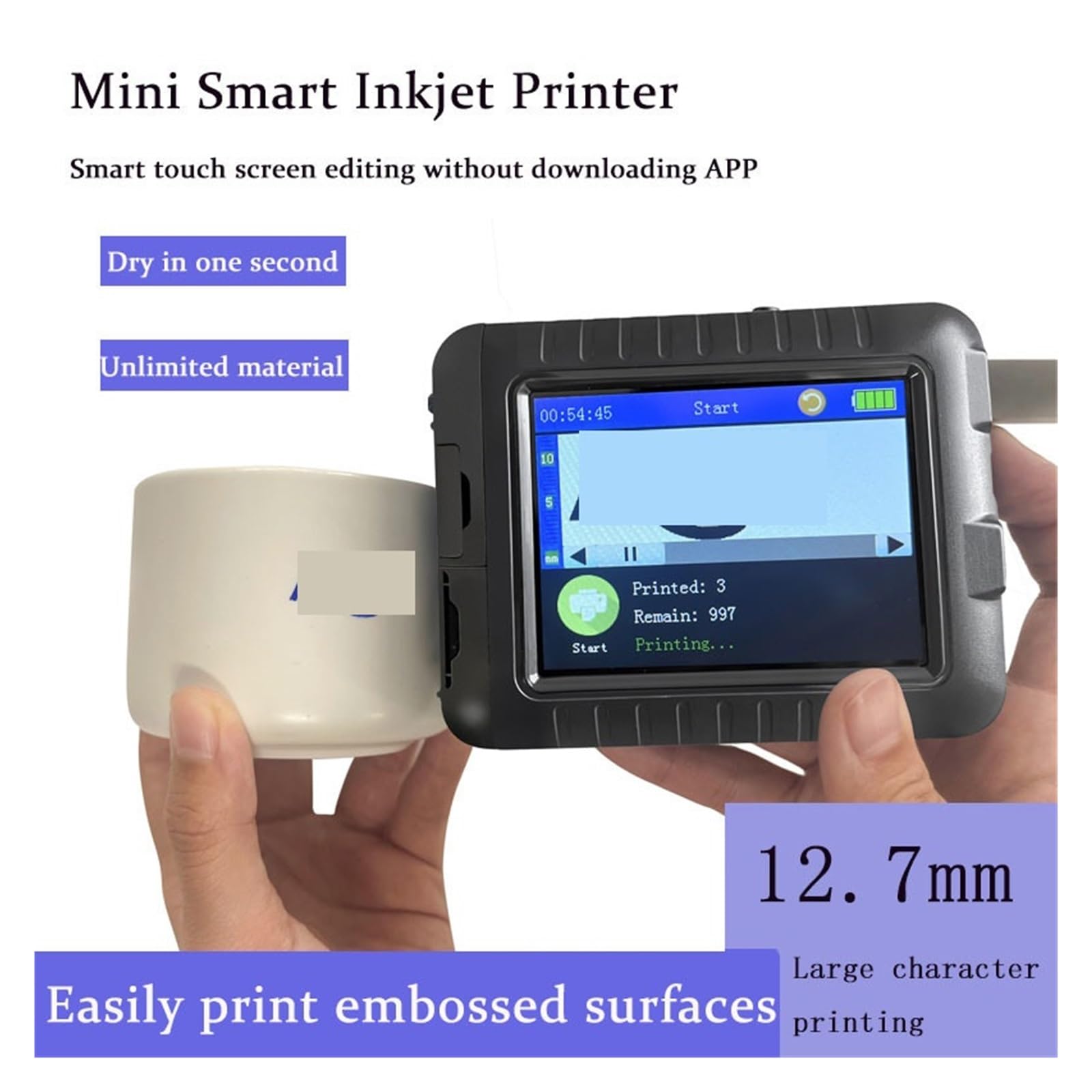 Imprimante à jet d'encre portable, Imprimante portative petite Machine de codage Mini imprimante à jet d'encre impression multilingue Logo imprimantes à jet d'encre à séchage rapide pour texte QRCode/