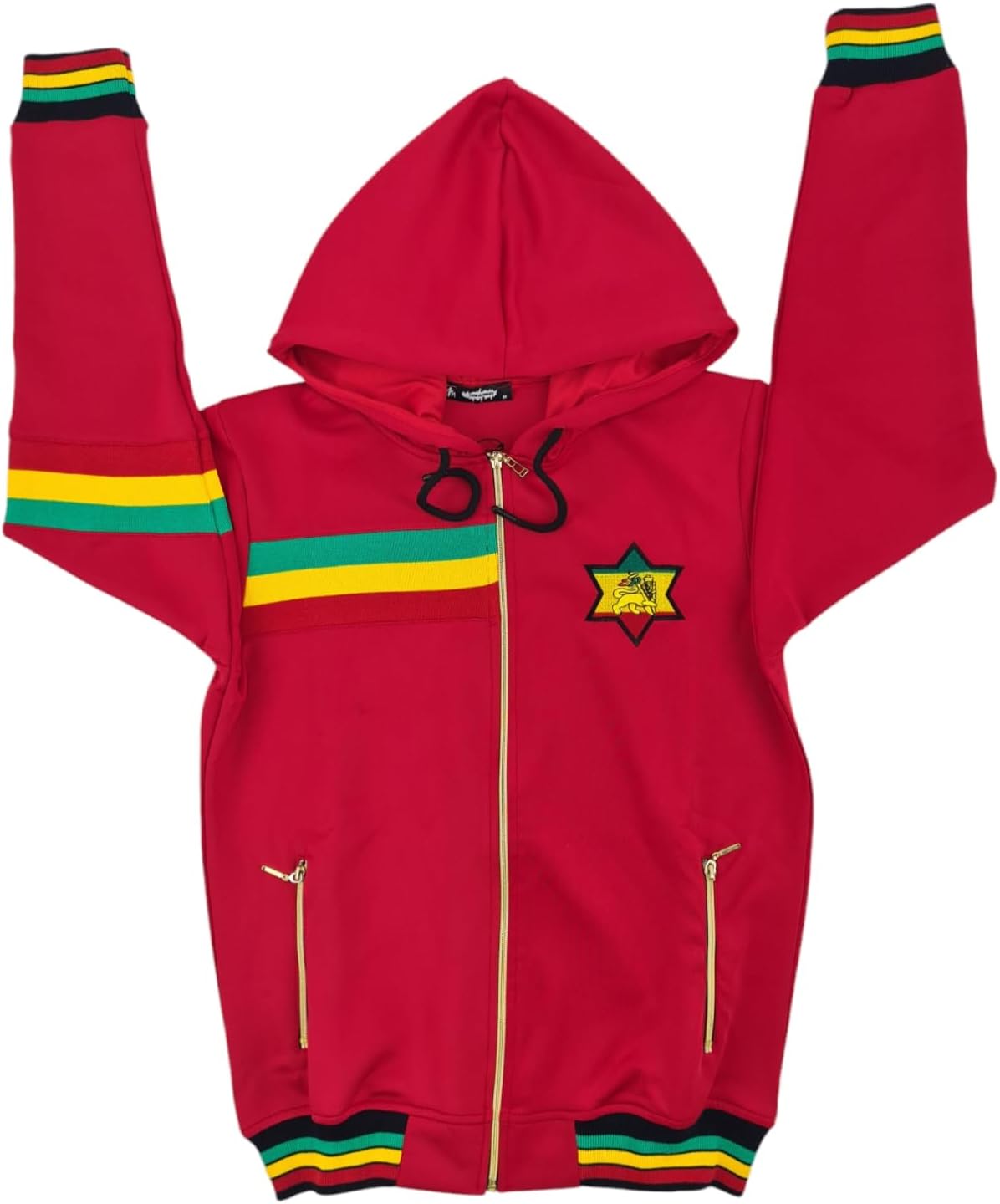 Time Is Money Men's Urban Designer Rasta Lion Tracksuit, Black, Red, White, Olive with Gold Zip - Image 4