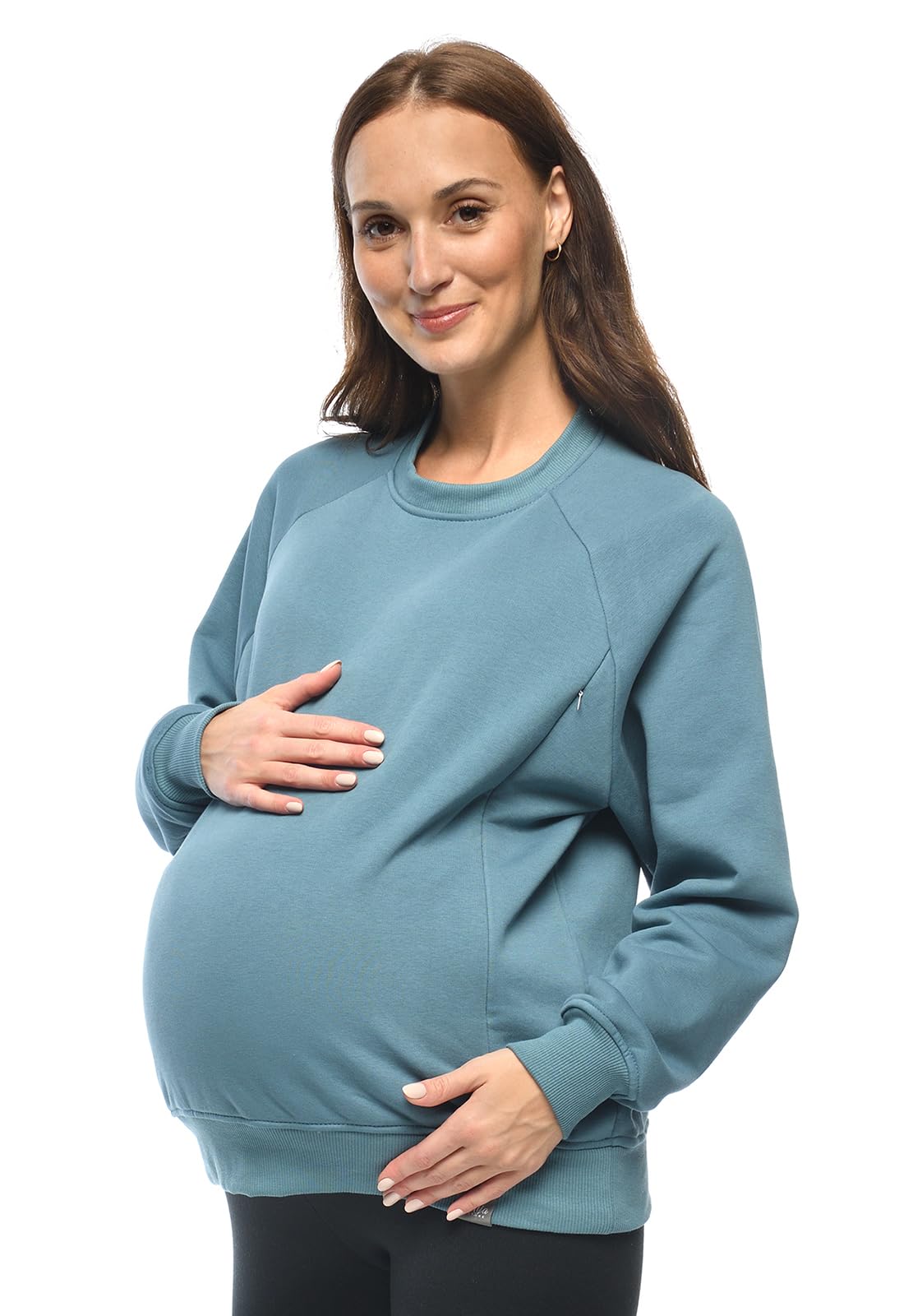 MijaCulture Moda ciążowa 2 w 1 sweter do karmienia i sweter ciążowy sweter do karmienia Olivia M019 (DE/NL/SE/PL, alfanumeryczny, L, XL, regularny, niebieski)