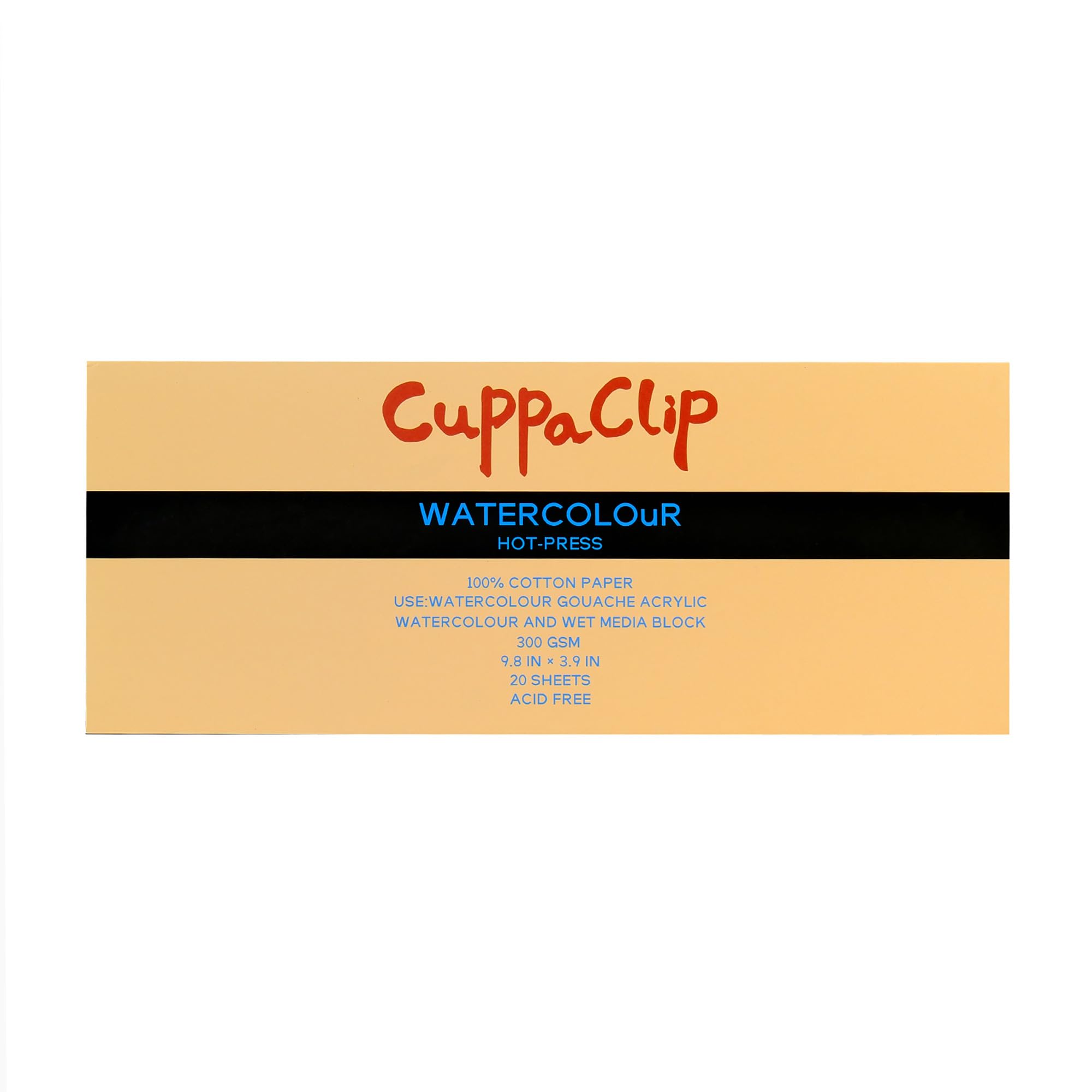 CuppaClip Watercolor Paper Block Pure Cotton Art Paper Pad 300GSM(140LB) Acid-Free 20 Sheets Watercolor Art Supplies (Hot Press, 9.8x3.9in)