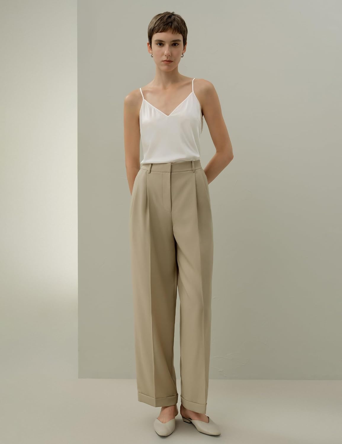 LilySilk Silk Wool Blend Women Trousers Ladies Work Pants Elastic Waist Straight Leg Pant for Business Casual