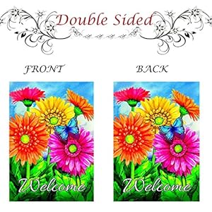Alaza welcome butterfly flowers sunflower daisy house flag garden banner 28 x 40 double sided summer flowers spring butterfly garden flags for anniversary yard outdoor decoration  urban country home decor