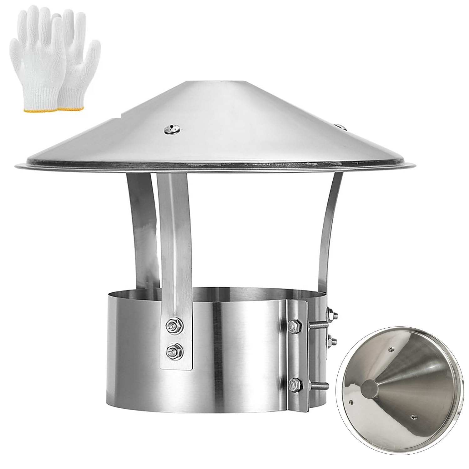 MYXJGNAIY Chimney Cap Stainless Steel 304 for Outside, Chimney Cover Fireplace Flue Lid Roof Pipe Rain Caps Round Adjustable for Clay Flue Shingles 75mm/3inch-315mm/12.4inch(5.5in)