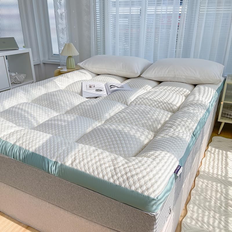 Twin XL Size Extra Thick Mattress Breathable Mattress Pad Protector Pocket Soft Down Alternative Fill Mattress Cover Bedding Quilted Fitted Fluffy Soft Mattress Pad, (35"x80",Green edges)