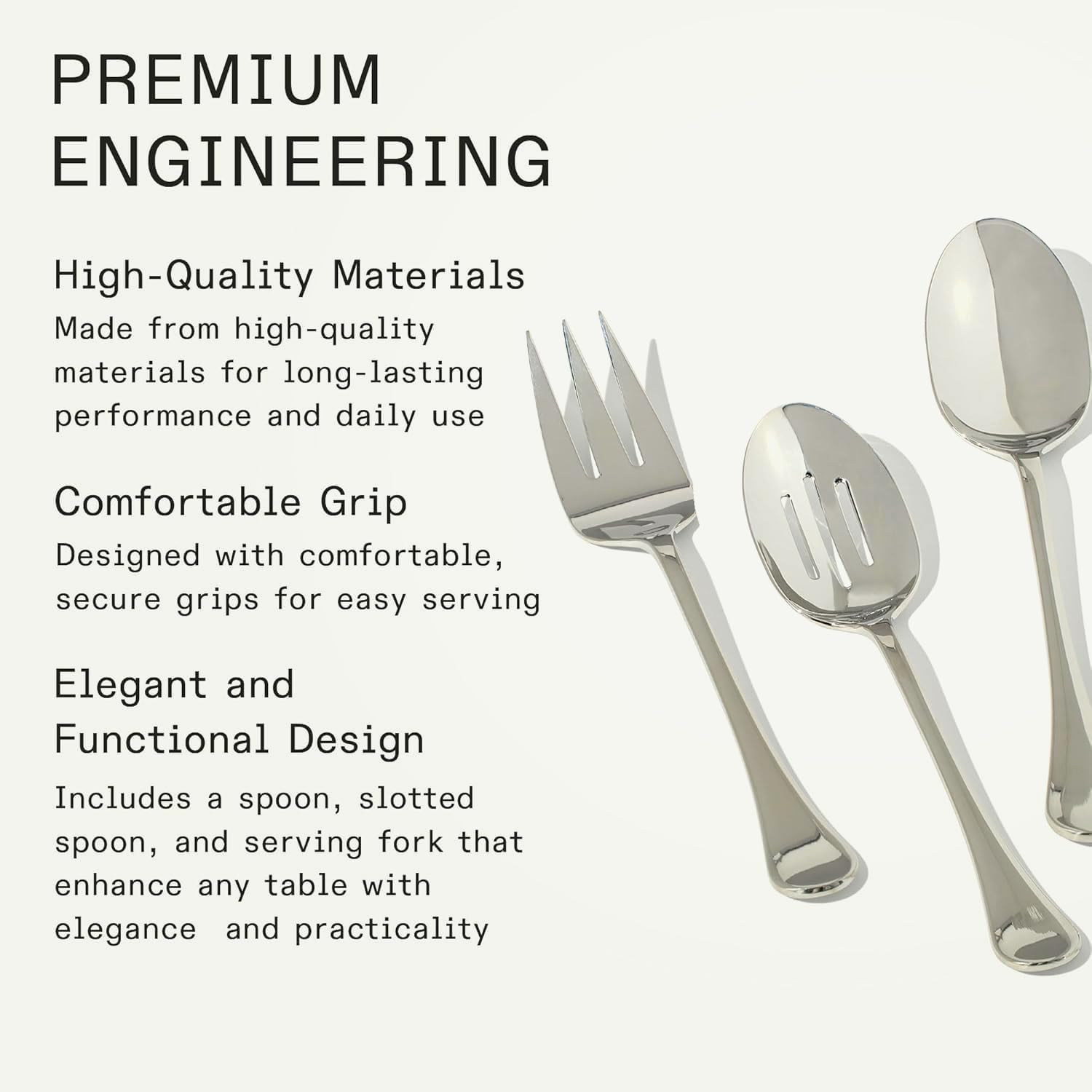 Made In Cookware | Stainless Steel Serving Utensil Set | Fork, Spoon, Slotted Spoon | Dishwasher Safe