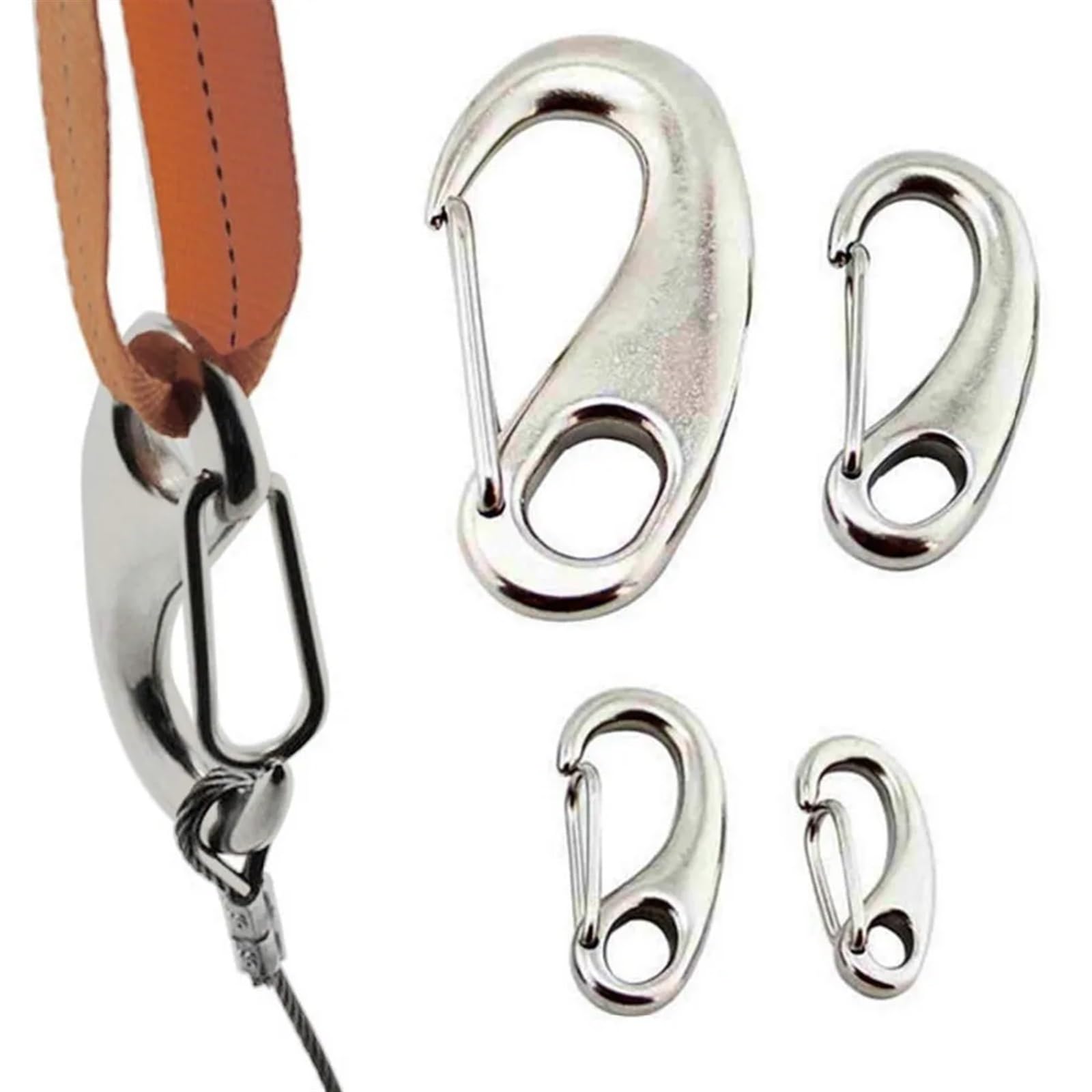 Mosquetones Pequeños 10 Uds. Ganchos de Resorte con Forma de Huevo Marino 316 Acero Inoxidable Multifuncional Senderismo Camping cinturón mosquetón Gancho de liberación rápida(100mm(10pcs))