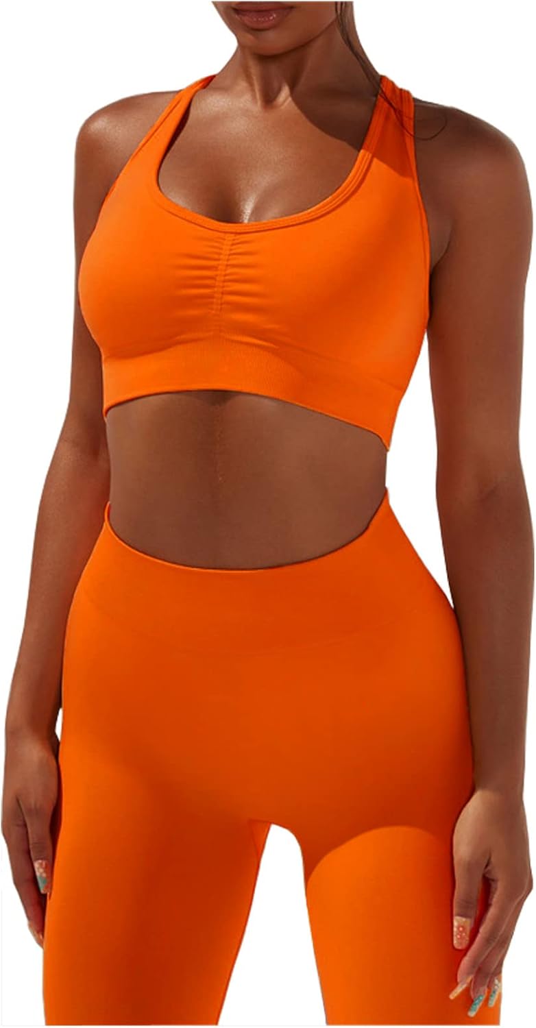 MATIRD Conjuntos de entrenamiento para mujer 2 piezas sin costuras para yoga gimnasio conjunto de ropa deportiva leggings de cintura alta brasier