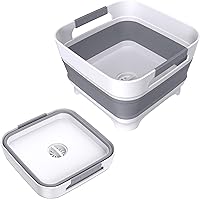 Leemeimei Collapsible Dish Basin with Drain Plug - 9L Portable Sink for Baby Bottles, Kitchen, Camping & RV - Space-Saving Gray